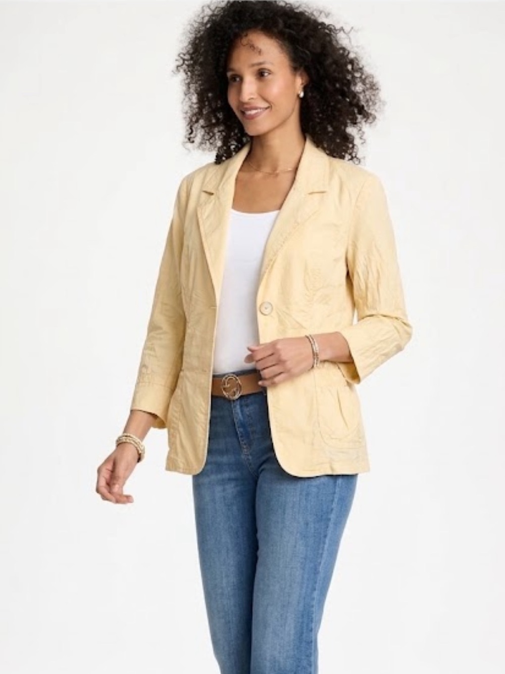 Chicos size 0 (s) butter yellow canvas cotton waist poplin jacket